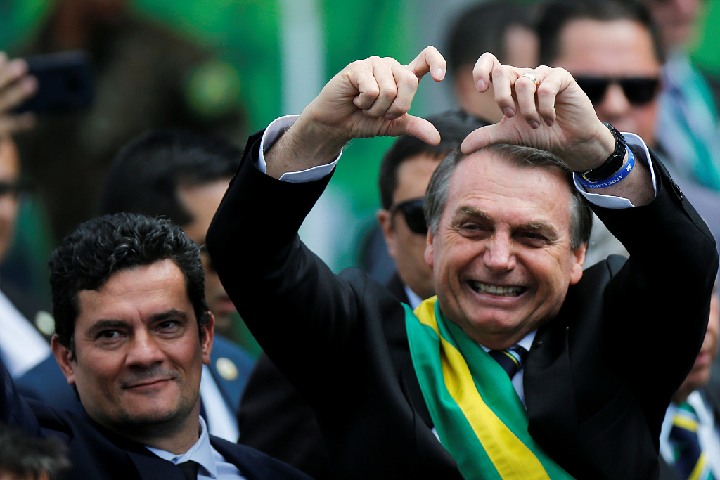 Brazil's President Jair Bolsonaro gestures during a parade celebrating the country's Independence Day in Brasilia, Brazil, Sept. 7, 2019. (VCG)